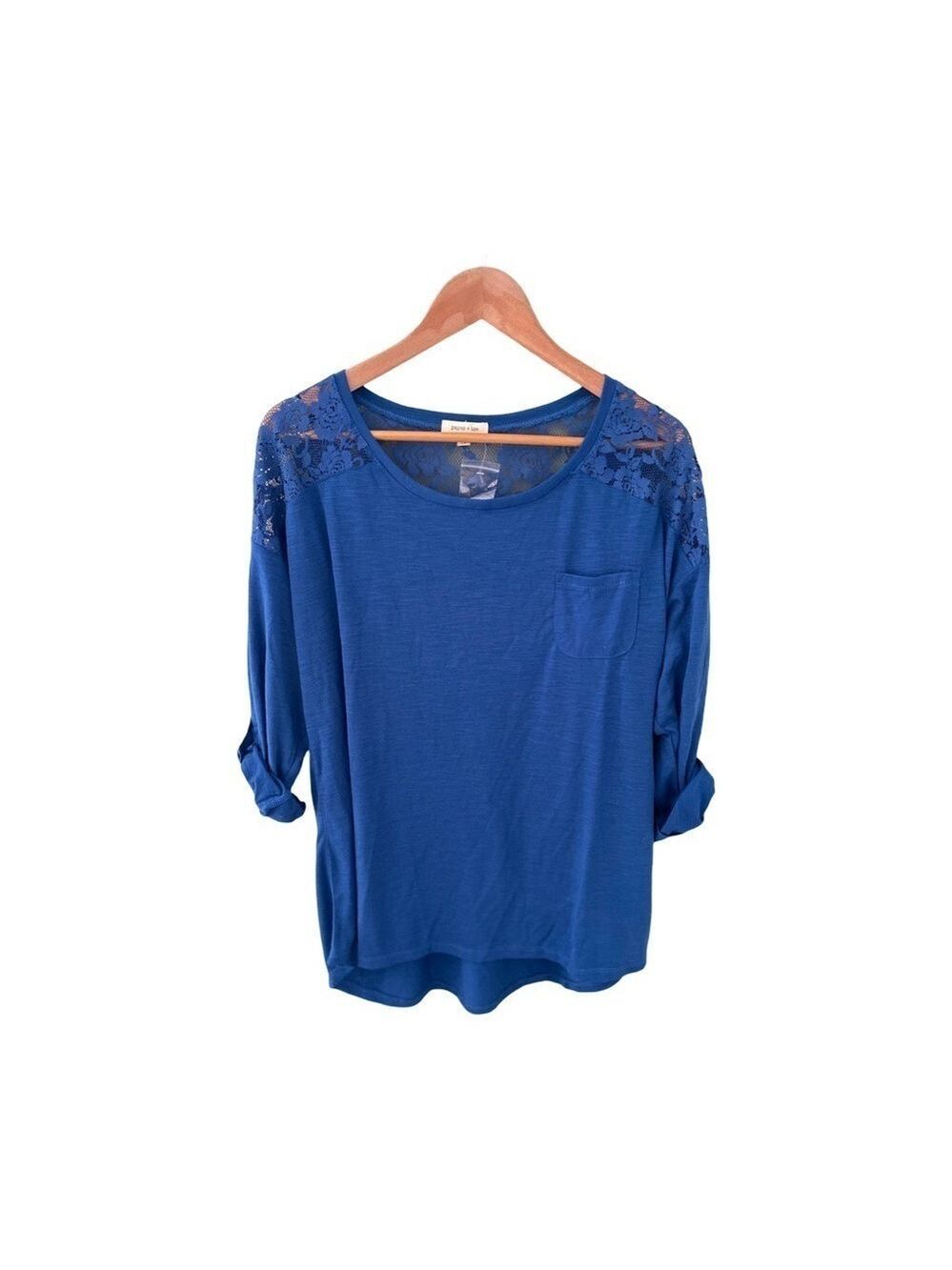 Paper + Tee Pocket Blue Lace Shoulder Top Blouse NWT Size 1X